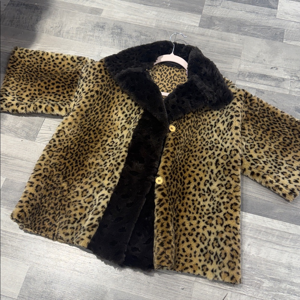 Leopard Print Faux Fur Vintage Coat - Picture 3 of 10
